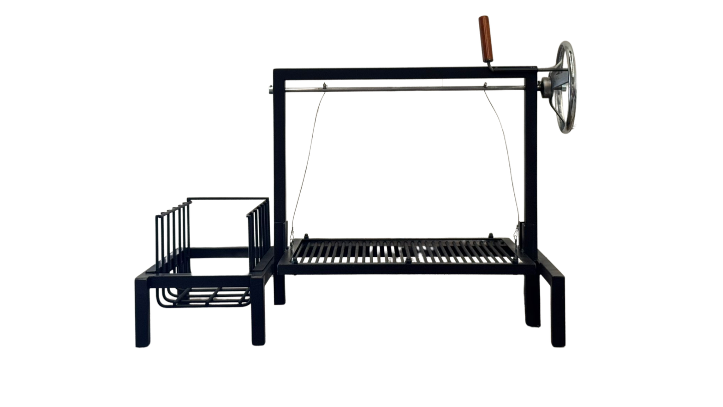 Parrilla Argentina Portátil #TallerDelBBQ | Estilo Santa María Acero Reforzado con Sistema Elevable | Para Leña o Carbón