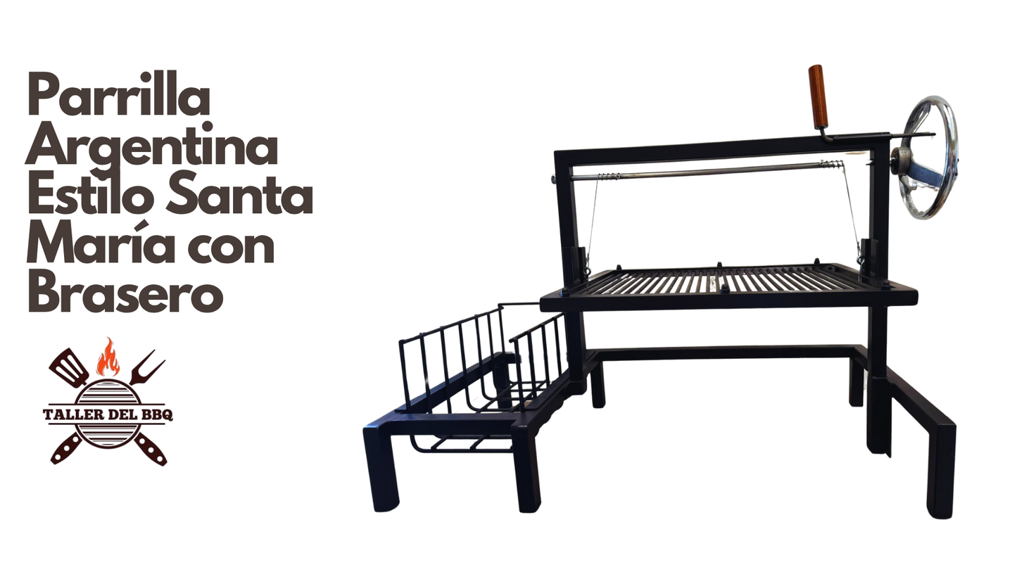 Parrilla Argentina Portátil #TallerDelBBQ | Estilo Santa María Acero Reforzado con Sistema Elevable | Para Leña o Carbón