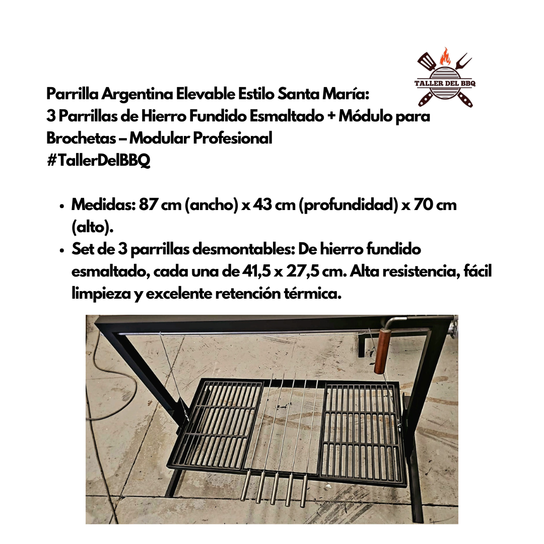 Parrilla Argentina Portátil #TallerDelBBQ | Estilo Santa María Acero Reforzado con Sistema Elevable | Para Leña o Carbón