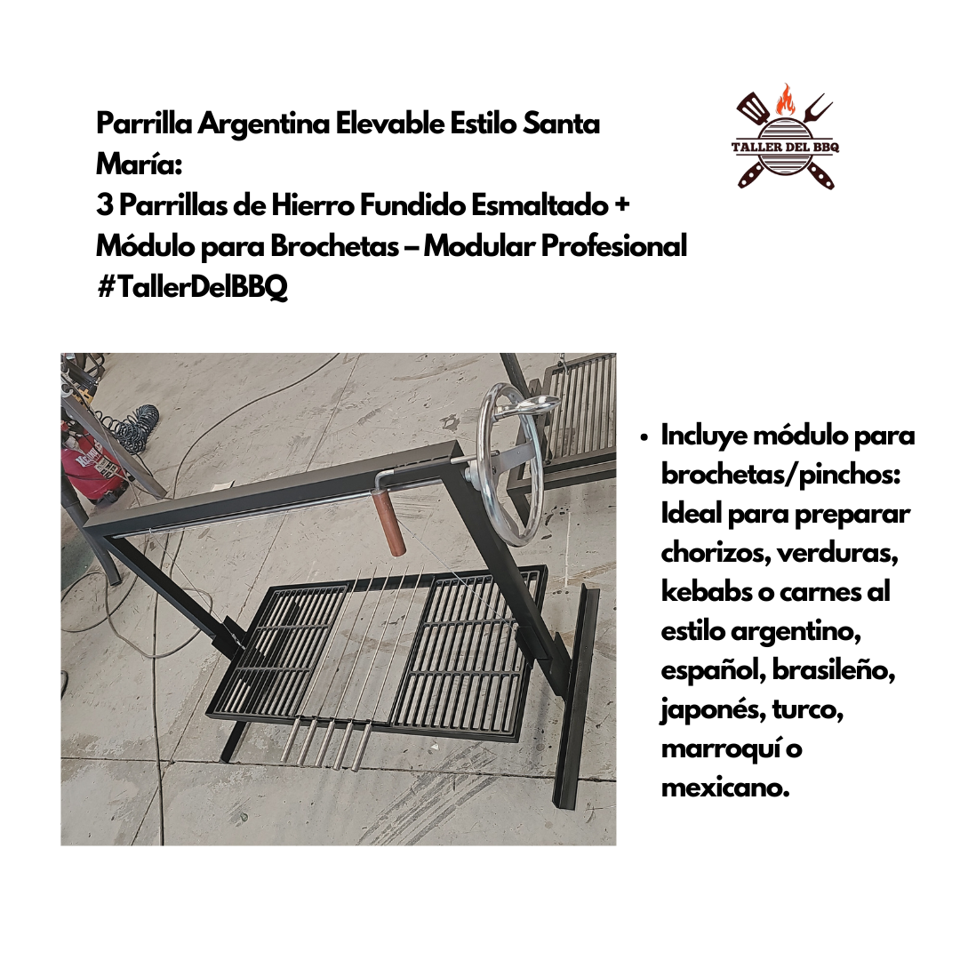 Parrilla Argentina Portátil #TallerDelBBQ | Estilo Santa María Acero Reforzado con Sistema Elevable | Para Leña o Carbón