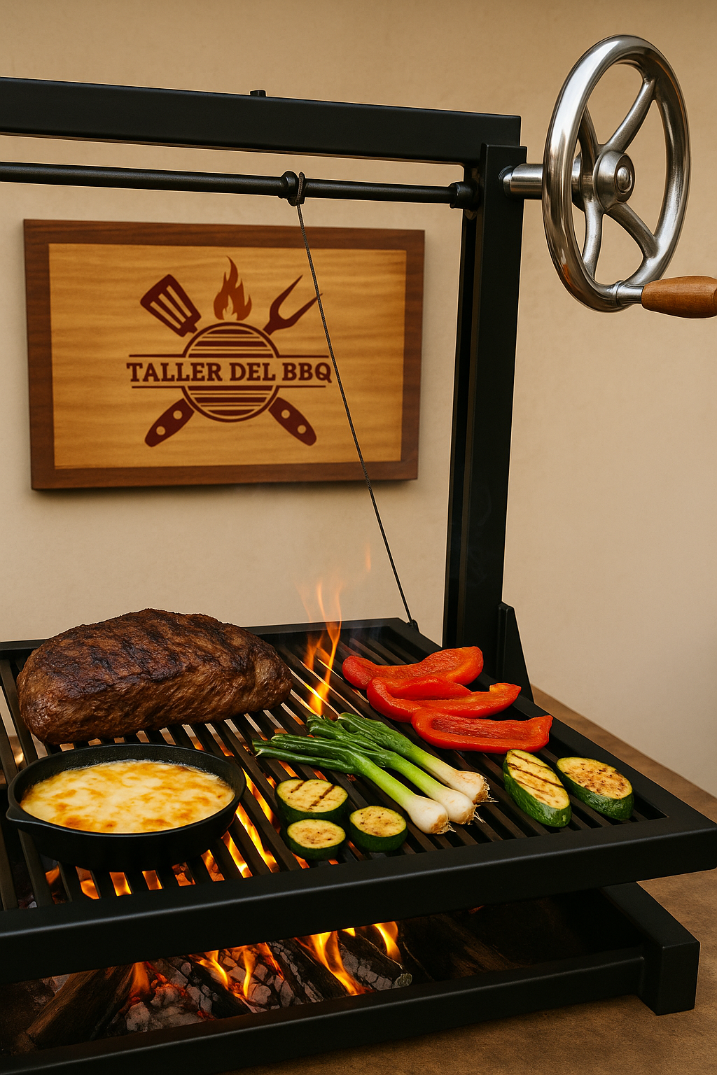 Parrilla Argentina Portátil #TallerDelBBQ | Estilo Santa María Acero Reforzado con Sistema Elevable | Para Leña o Carbón