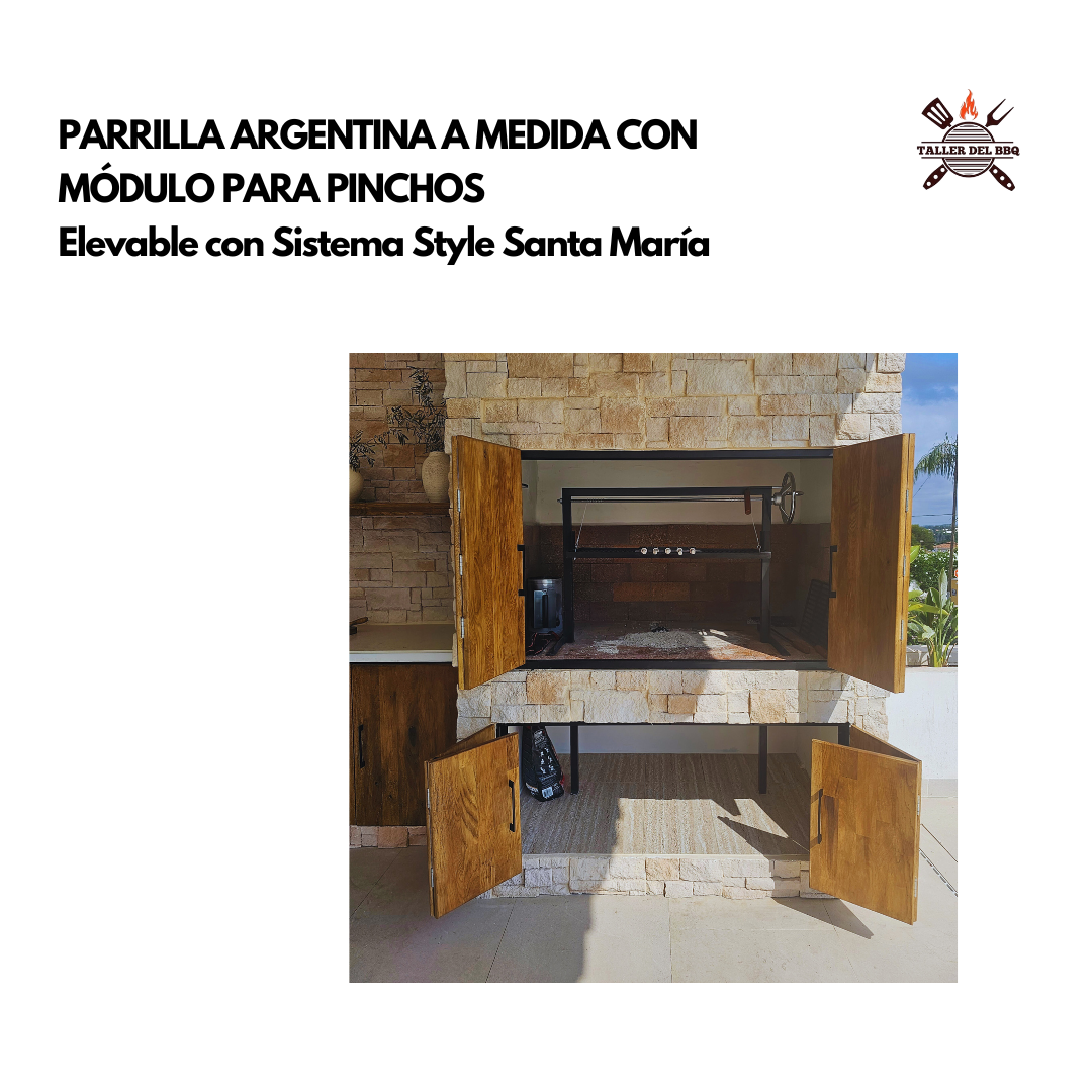Parrilla Argentina Portátil #TallerDelBBQ | Estilo Santa María Acero Reforzado con Sistema Elevable | Para Leña o Carbón