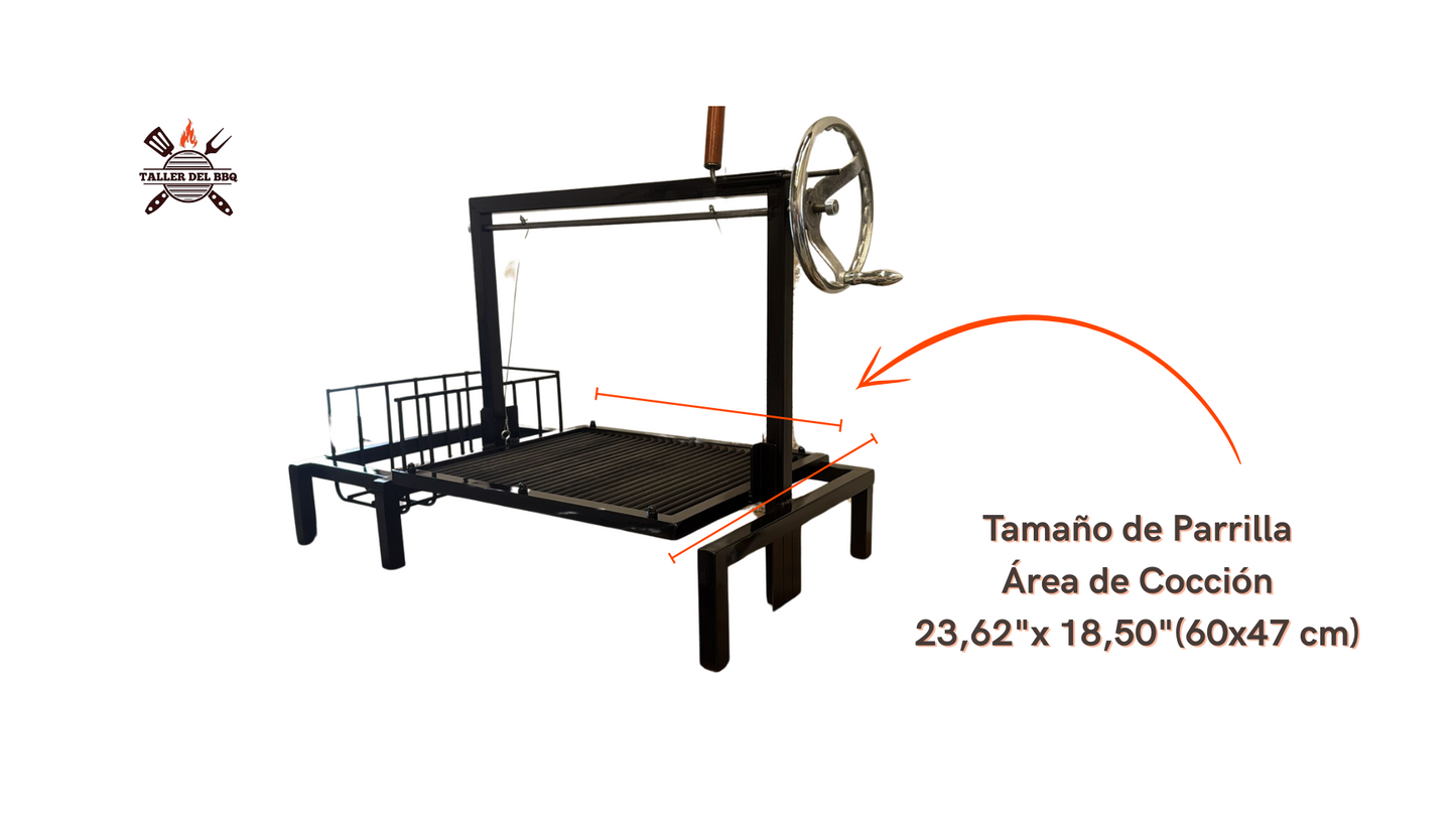 Parrilla Argentina con Brasero - #TallerDelBBQ Acero Reforzado con Sistema Elevable | Para Leña o Carbón | Estilo Santa María