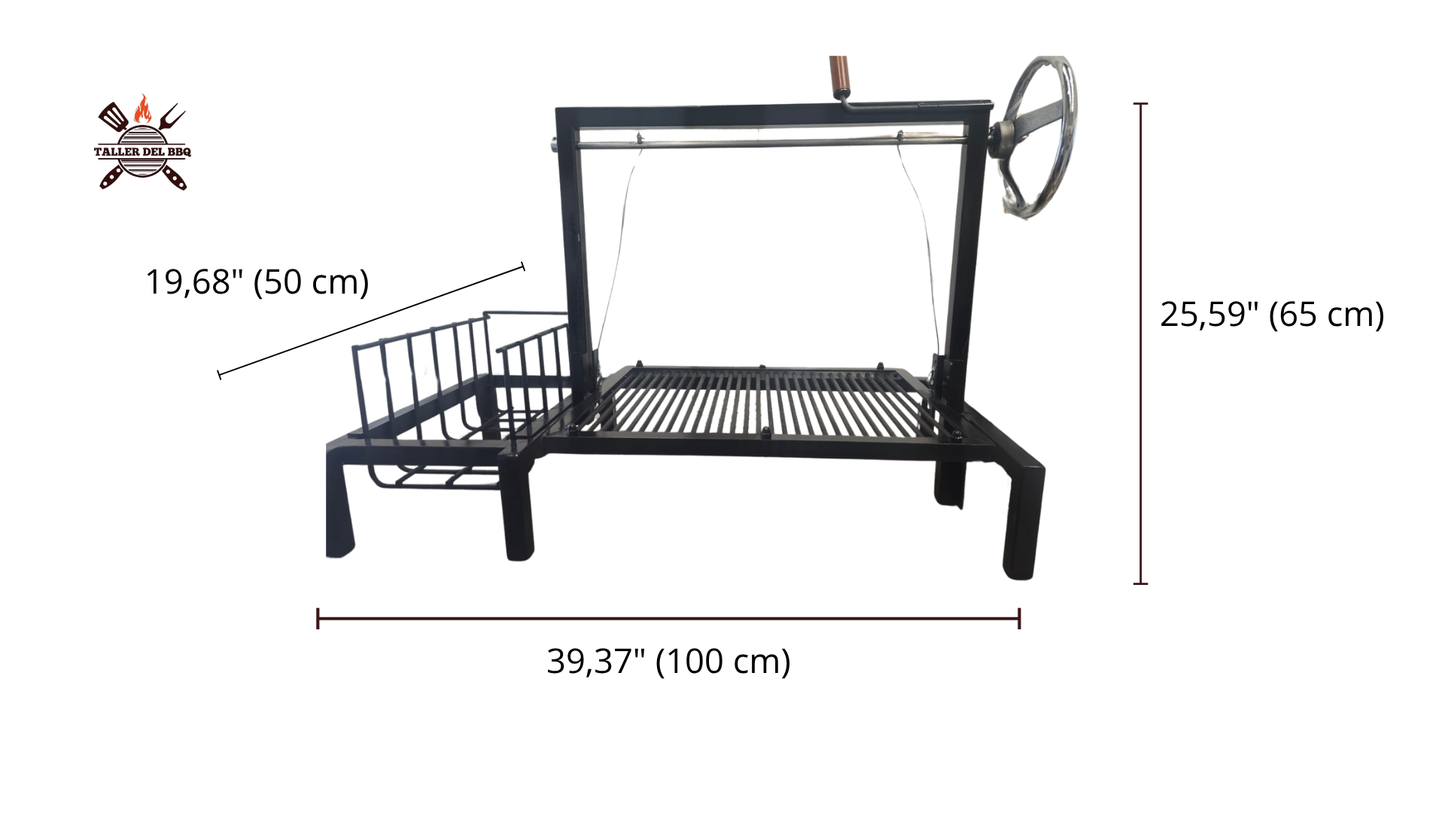 Parrilla Argentina con Brasero - #TallerDelBBQ Acero Reforzado con Sistema Elevable | Para Leña o Carbón | Estilo Santa María