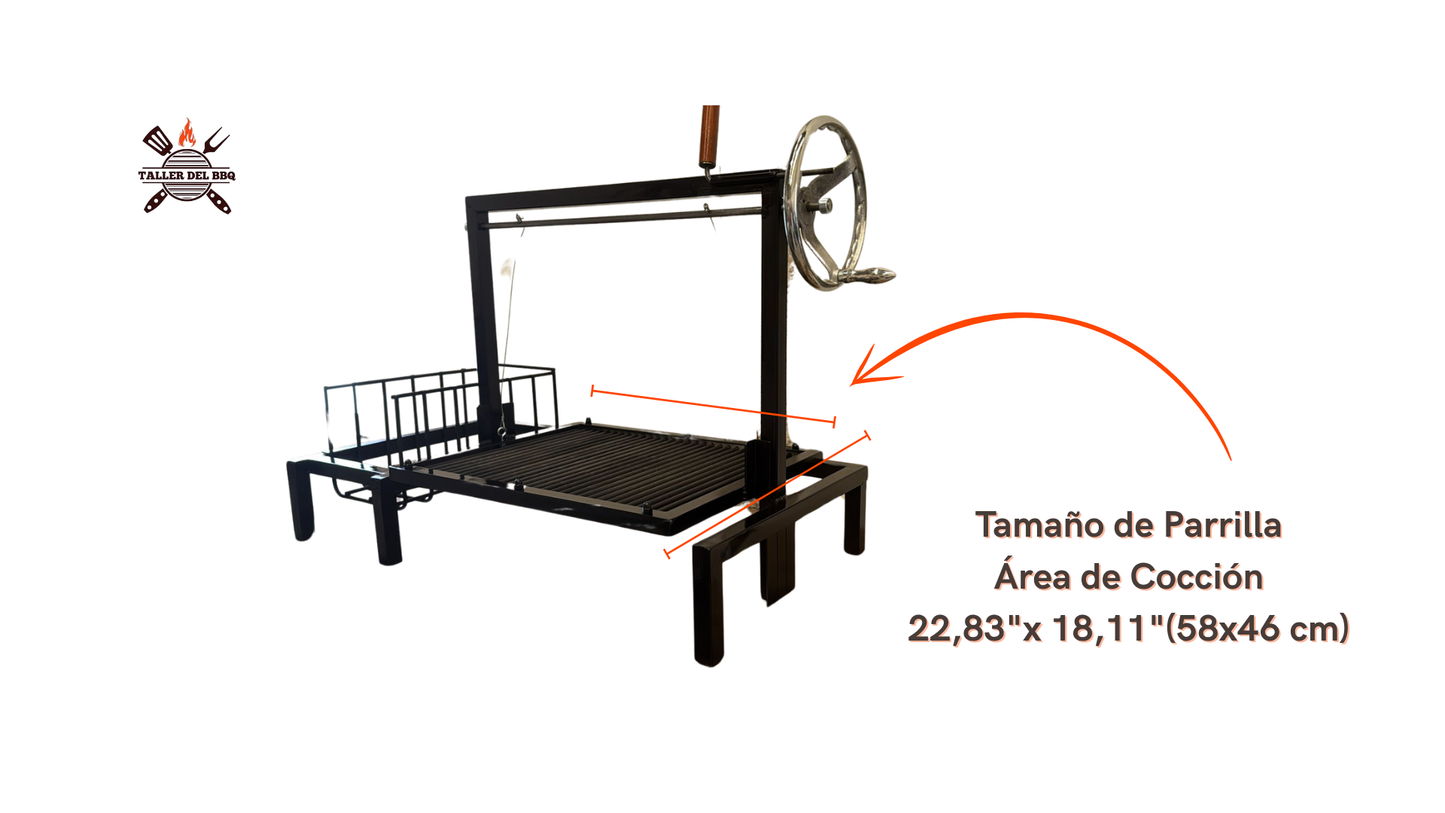 Parrilla Argentina con Brasero - #TallerDelBBQ Acero Reforzado con Sistema Elevable | Para Leña o Carbón | Estilo Santa María