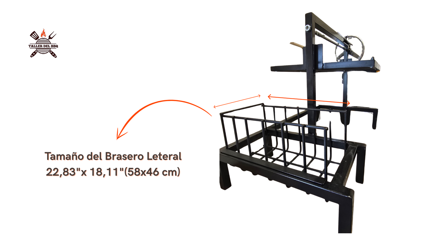 Parrilla Argentina con Brasero - #TallerDelBBQ Acero Reforzado con Sistema Elevable | Para Leña o Carbón | Estilo Santa María