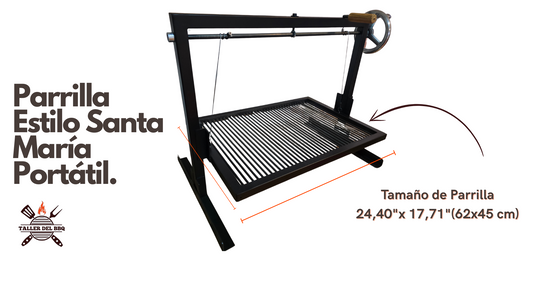 Parrilla Argentina Portátil #TallerDelBBQ | Estilo Santa María Acero Reforzado con Sistema Elevable | Para Leña o Carbón