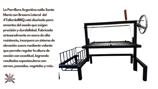 Parrilla Argentina con Brasero - #TallerDelBBQ Acero Reforzado con Sistema Elevable | Para Leña o Carbón | Estilo Santa María